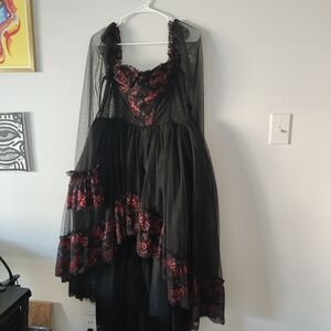 Dolls Kill Black and Red Gothic Mesh Dress